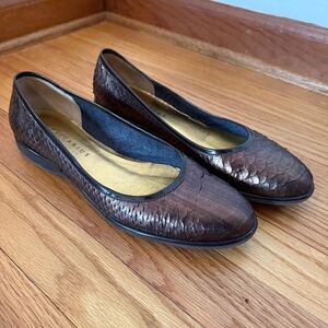 Caligarius Arthur Beren Brown Leather Python Pewter Ballet Pumps 9.5